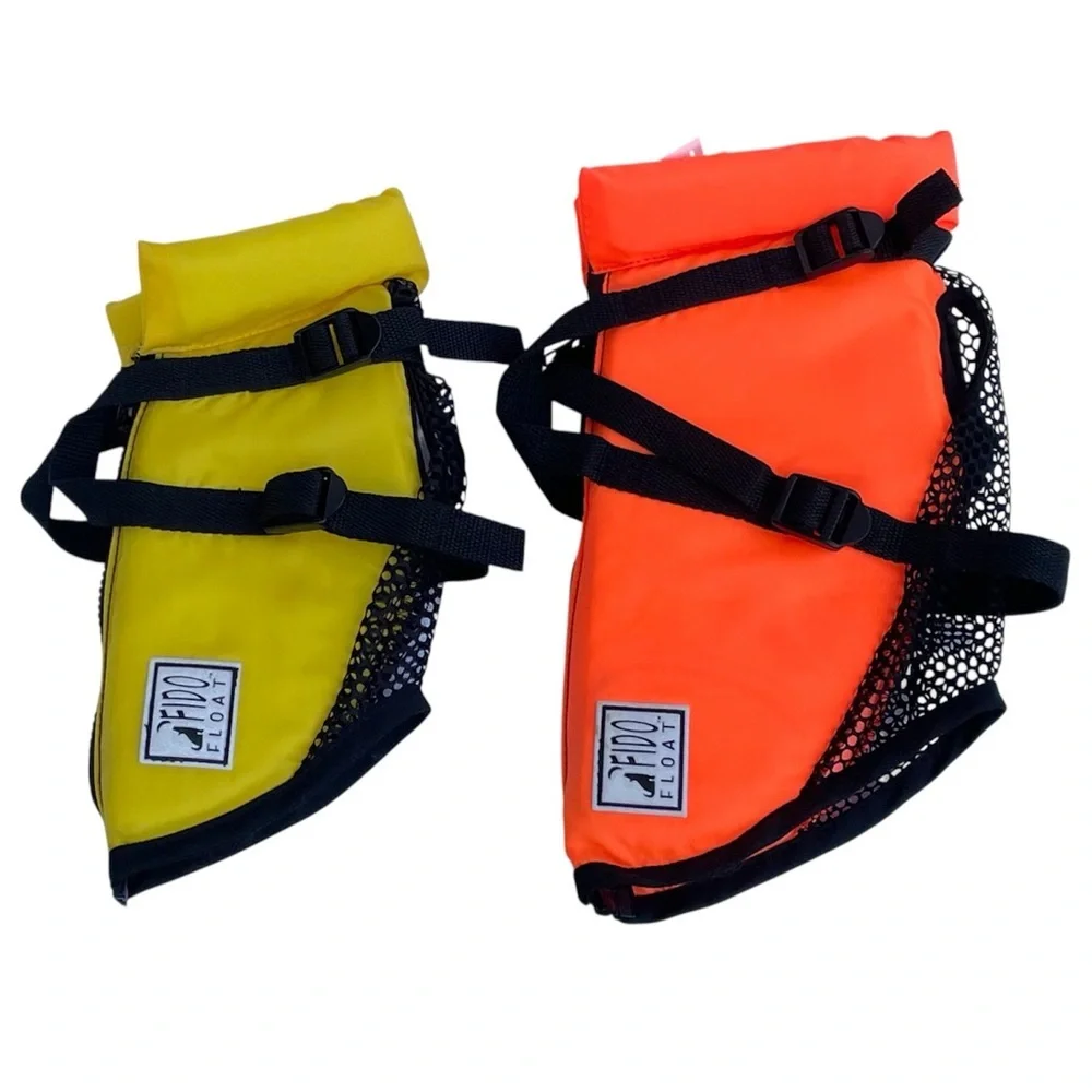 Fido Float Dog Life Jacket /Bundle of 2/Size X-Small & XX-Small -Yellow & Orange